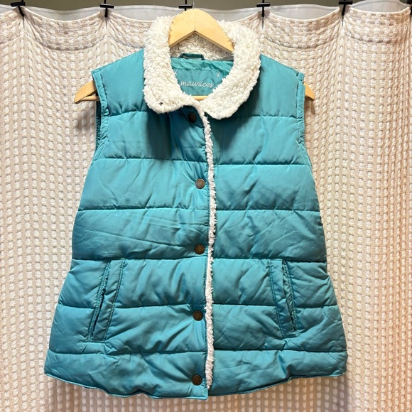 Maurices Jackets & Blazers - Maurices Teal Puffer Vest with White Sherpa Lining